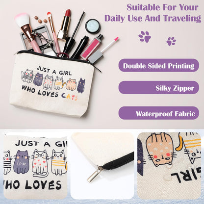 Mepase 6 Pcs Winter Cat Gifts Set for Women Birthday Include Cat Beanie, Scarf, Touchscreen Gloves, Flannel Throw Blanket Makeup Pouch and Transparent Zip Tote Purple Knit Valentine Gift Accessories
