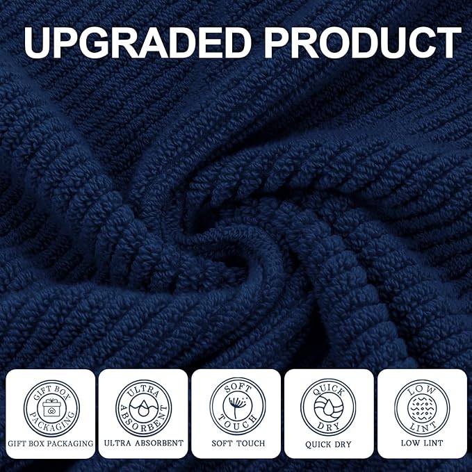 Blue Towels Set for Bathroom, Luxury 3 Piece Gift set, 100% Cotton | Quick Dry