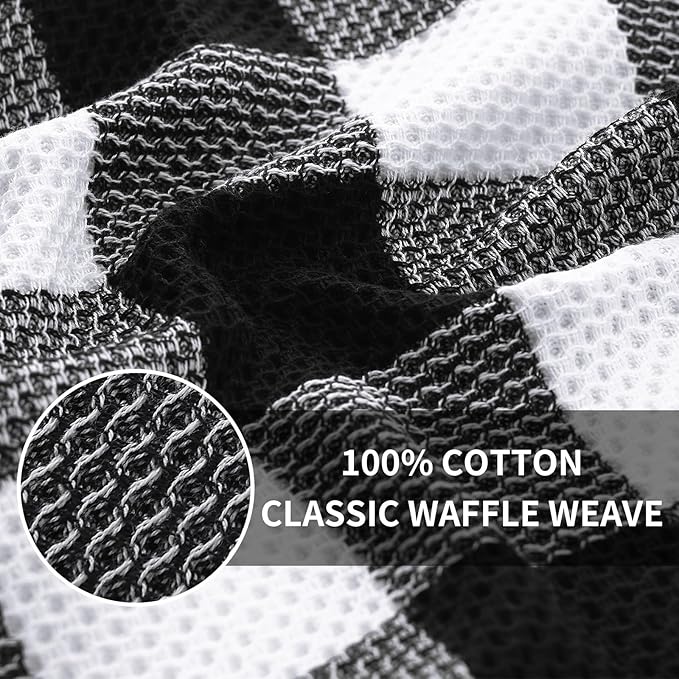 Homaxy 100% Cotton Waffle Weave Check Plaid Dish Cloths, 12 x 12 Inches