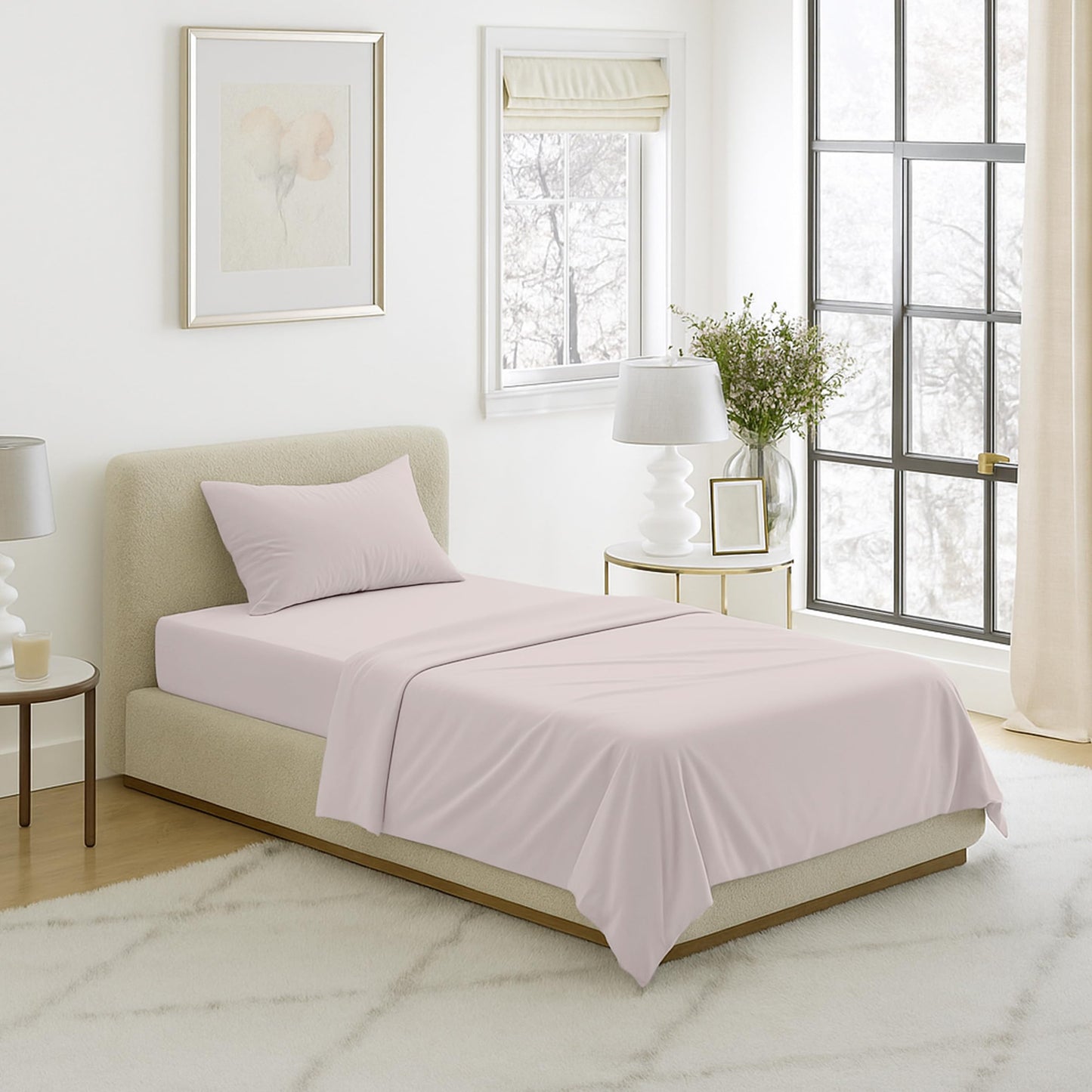 Brushed Microfiber Sheet Set-3 Piece Bed Linens-Fitted & Flat Sheets, Plus Pillowcase-Wrinkle, Stain & Fade Resistant by Lavish Home (Twin XL, Beige)