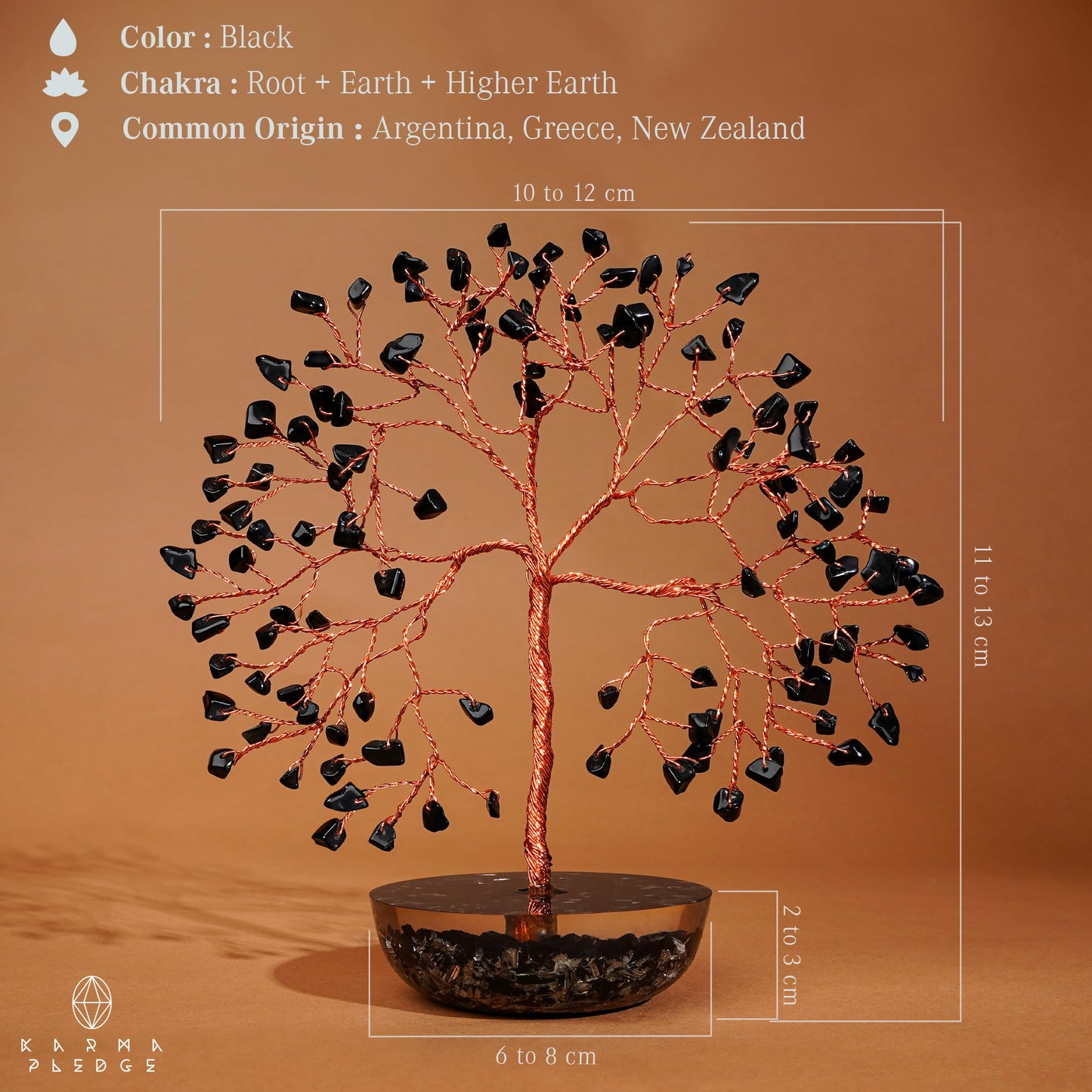 KARMAPLEDGE 7 Chakra Black Obsidian Crystal Tree of Life Positive Energy & Good Luck, Money, Feng Shui Decor, Home and Office Desk Decoration, Spiritual Gifts for Women, for Dad
