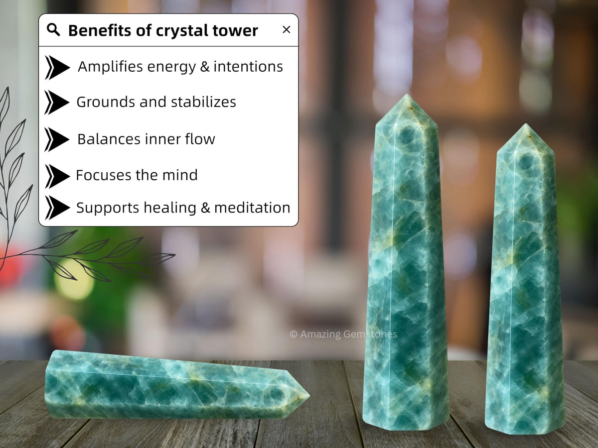 Aquamarine Crystal Towers ~ Natural Healing Crystal Point Obelisk for Reiki Healing and Crystal Grid (3" to 4" INCH)