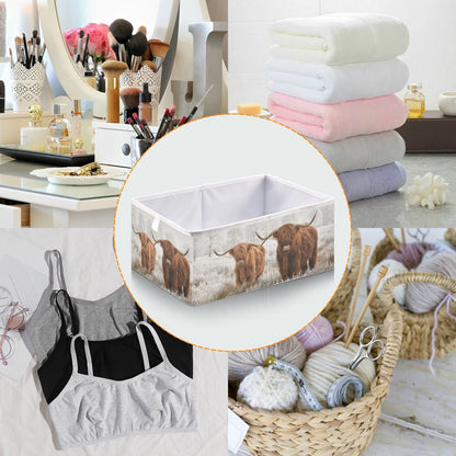 Ollabaky Highland Cow Storage Bin, Foldable Fabric Cube Basket Cloth Organizer Box With Handle for Closet Shelves, Nursery Toy Bin - S