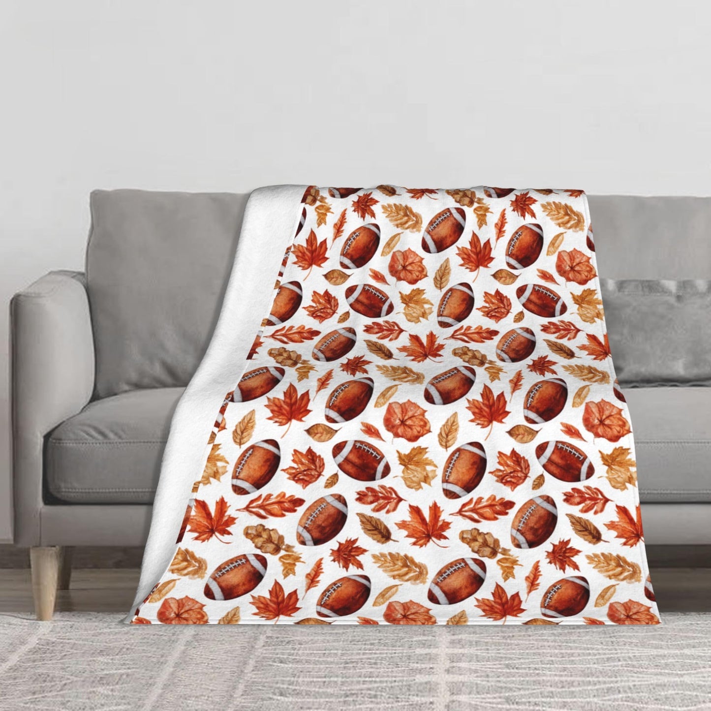 Football with Maple Leaves Flannel Throw Blanket Soft Cozy Fall Blanket for Living Room Couch Sofa Bed 50 x 60 Inches