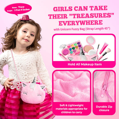 ULOVEME Mica-Based Kids Makeup, Talc Free Real Makeup Kit for Girls with Fluffy Purse - Hypoallergenic Makeup for Sensitive Skin Kids - Non Toxic & Washable - Gift for 5 -8 Years Old Girls Birthday