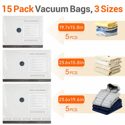 Travel Vacuum Storage Bags with Electric Wireless Pump, Travel Compression Bags for Luggage, Space Saver for Backpack & Suitcase, 15 Pack Combo