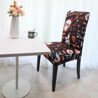 Amonsa Kitchen Dining Room 2 Pcs Chair Covers for Halloween Party Parson Chair Covers Reusable Washable Strech Fabric with Elastic Orange Cute Ghost