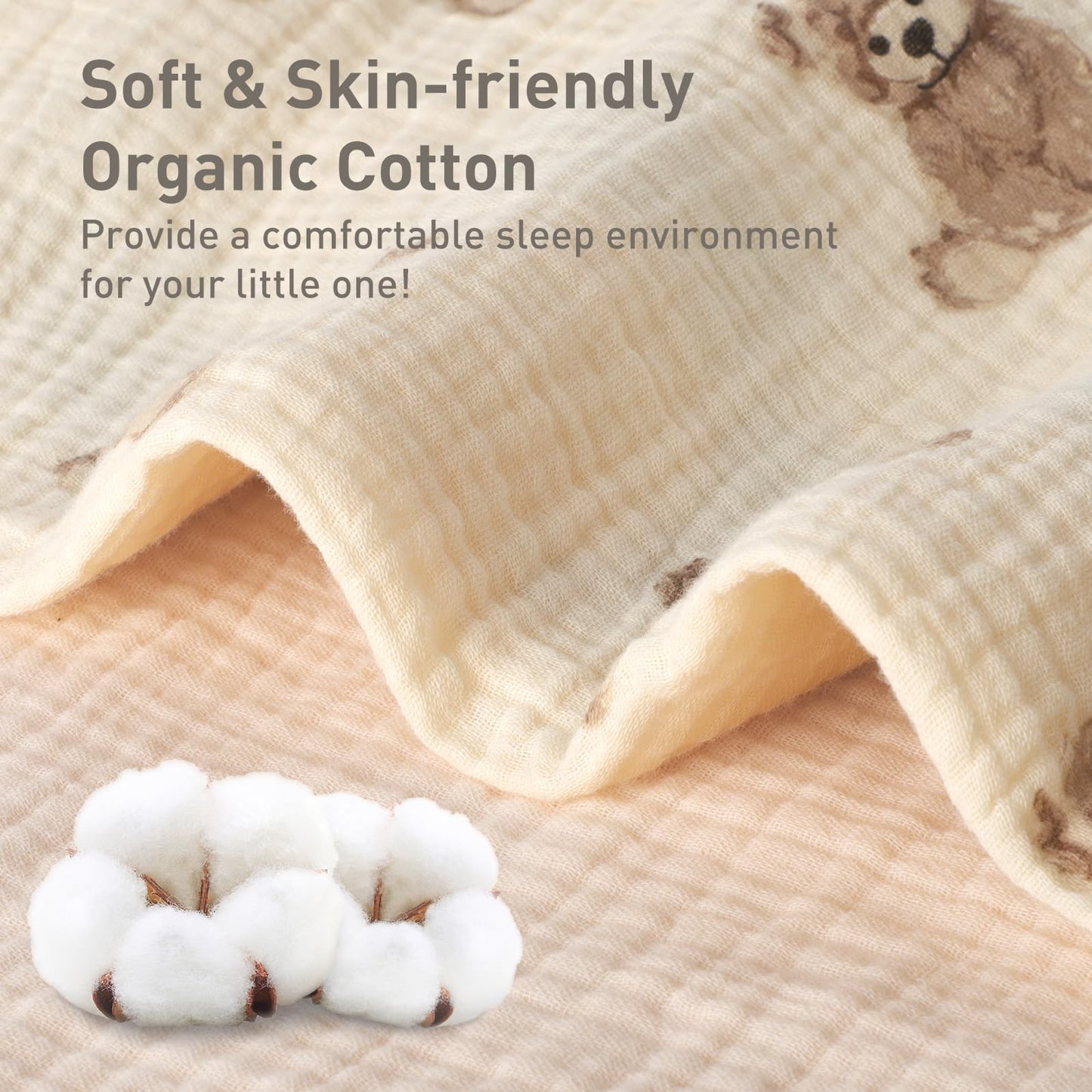 Organic Cotton Muslin Baby Crib Bedding Set 3 Piece Soft for Infant Newborn Toddler Boys Girls 52"x28", Nursery Bed Quilt Set Decor with Fitted Crib Sheet, Boho Quilted Comforter Blanket, Bed Skirt