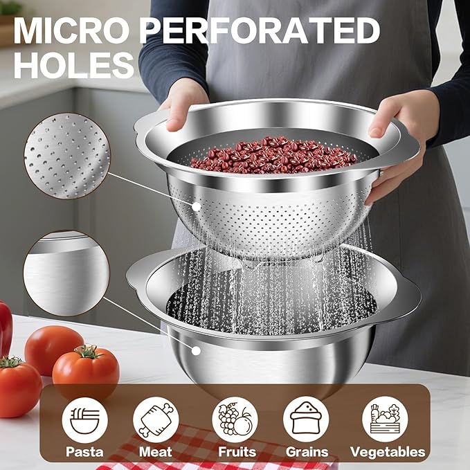 Colander, Strainer Bowl, Stainless Steel Colander, Rice Washing Bowl, Pasta