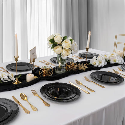 DaYammi 60PCS Black Plastic Plates, Heavy Duty Black Disposable Plates Premium 7.5 inch Dessert Cake Salad Appetizer Plates Hard Plastic Plates Disposable for Halloween Party