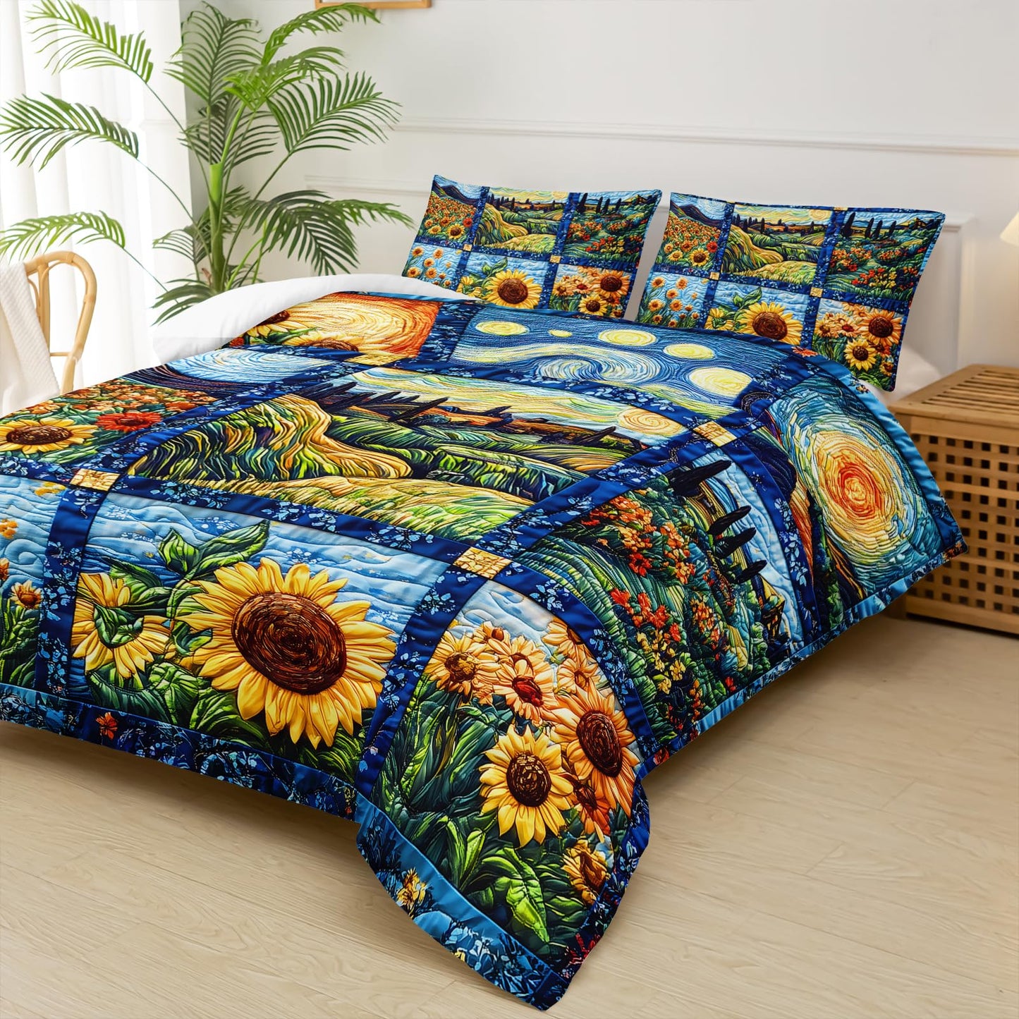 lneffble Yellow Sunflower Twin Size Comforter Set，Bedding Twin Size Quilts Sunflower，Rustic Farmhouse Bedroom Set Bedding Set，with 1 Comforter with 2 Pillow Case