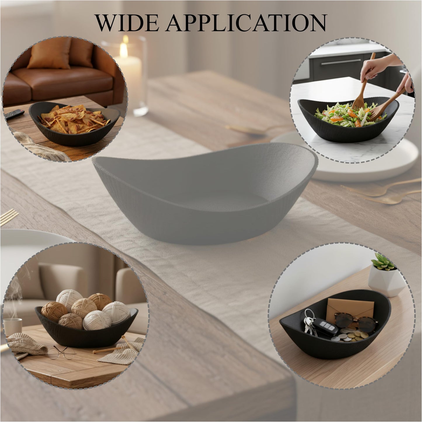 Concrete Fruit Bowl, Large Modern Meteorite Pattern Decorative Bowl for Kitchen Counter, Dining Table & Home Decor,Sturdy Centerpiece for Fruit, Keys, Candy, Unique Handmade Design (Black, 10.6")