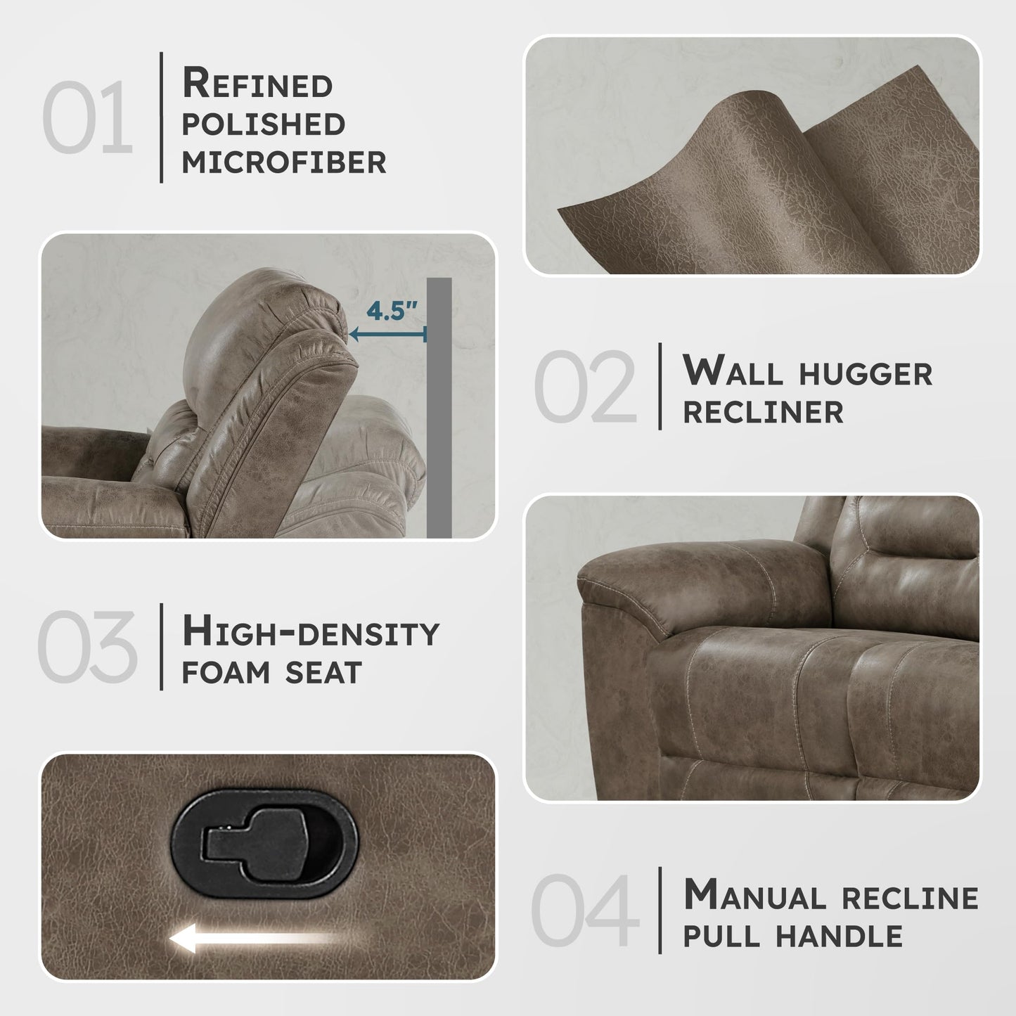 Lexicon Reclining Living Room Set, Wall Hugger Manual Reclining Sofas, Couches for Living Room, Home Theater Seating, Includes Dual Reclining Sofa and Loveseat, 2-Piece Set, Brown