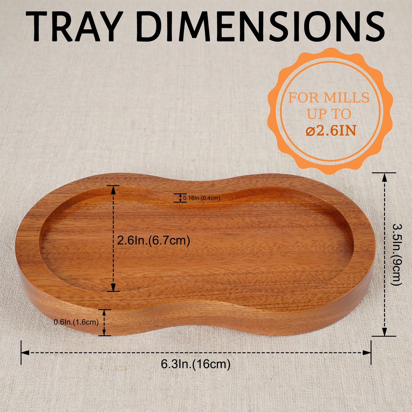 VanlonPro Salt and Pepper Mill Tray, Retro Sapele Wood Tray, Pepper Mill Holder & Rest (Inner Dia 2.6 Inch) fit Many Mills & Shakers, Salt & Pepper Grinder Accessories, Kitchen Storage Holder