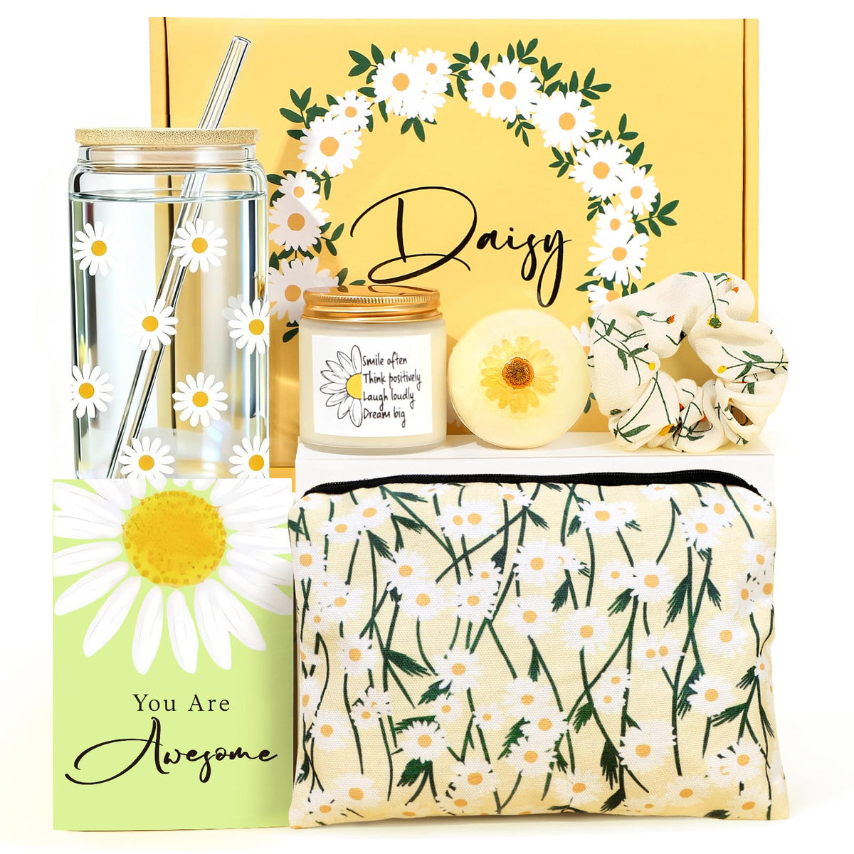 Daisy Gifts for Women, Gift Baskets for Women, Cute Unique Birthday Gifts for Woman Best Friend, Inspirational Gifts for Woman, Daisy Themed Gift for Her Teen Girl Sister Friendship