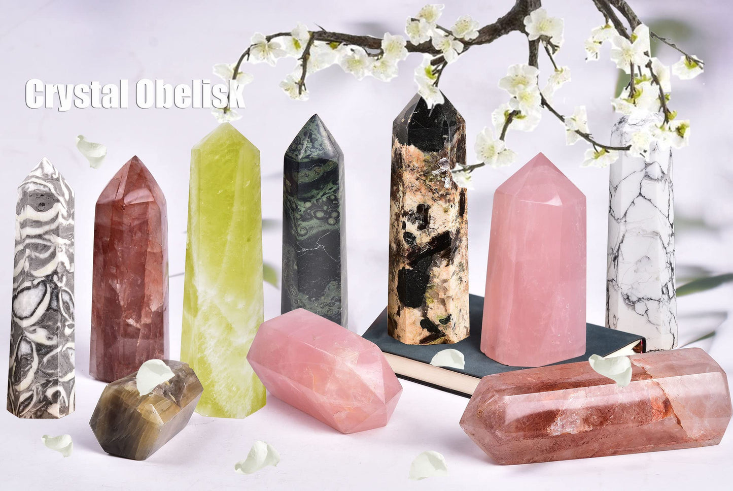 AMOYSTONE Rose Quartz Obelisk Towers Large Healing Crystal Point Wand 6 Faceted Reiki Meditation Stone Pink 0.6-1.1 LBS