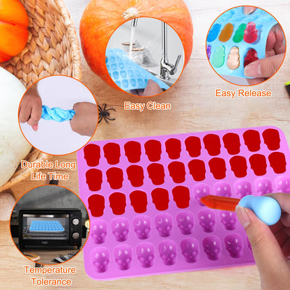 Palksky Skull Gummy Silicone Mold Sugar Chocolate Candy Molds,Skull Silicone Mold for Gummies for Kids,Halloween Jello Molds，(4PCS)