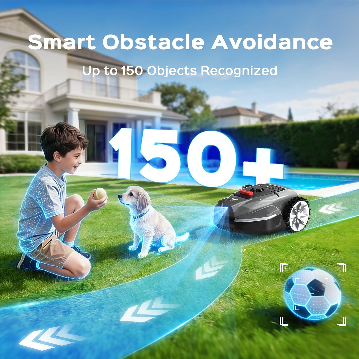 LEBOSBO V3 Robotic Lawn Mower with AI Vision Obstacle Avoidance, Smart APP Control, Low-Noise Operation, Adjustable Cutting Height, No-Go Zones, Ideal Robot Lawn Mower for Lawns Up to 1600 Sq.Ft