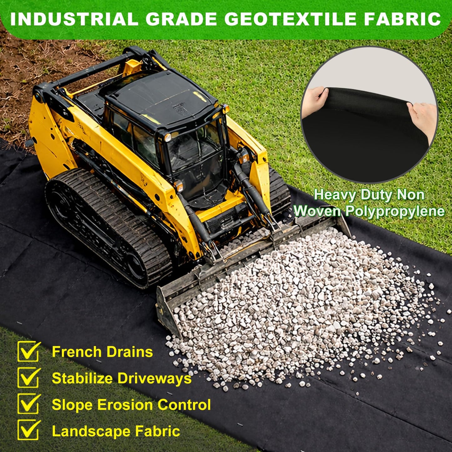 9oz Non Woven Geotextile Fabric for French Drains, 3x60FT High Permeability Drainage Fabric with Stakes Heavy Duty Landscape Fabric for Gravel Grid, Garden, Flower Beds, Weed Control, Erosion Control
