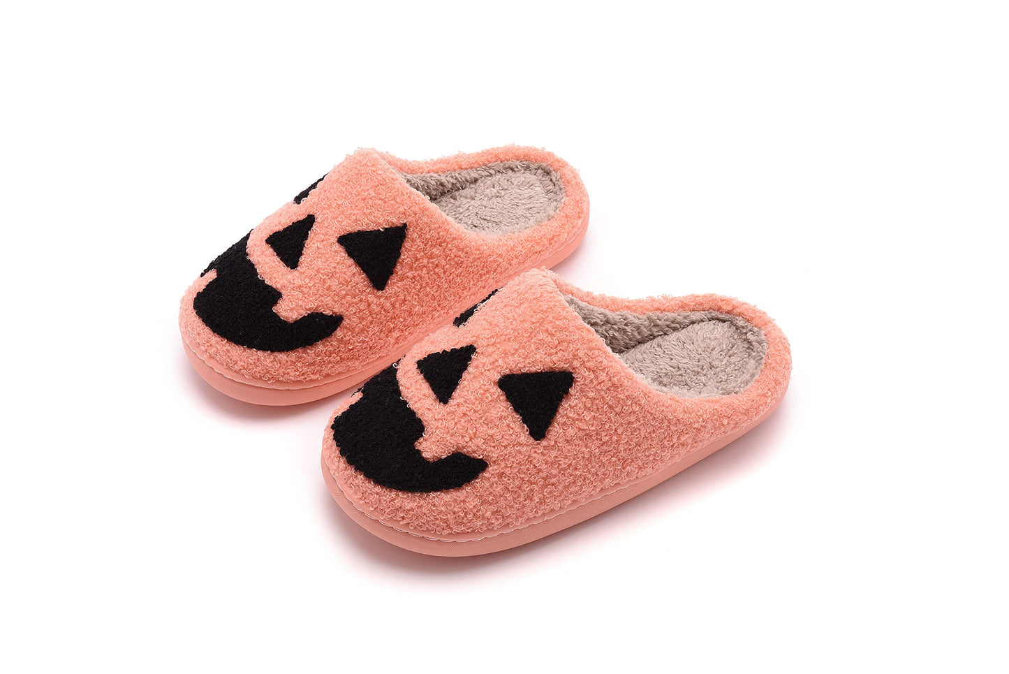 NEVEROLD Fun Cute Trendy Cartoon Illustrated Characters Colorful Comfort Cozy Plush Warm Fluffy Fur Slip On Cushion Slippers for Girls and Women (Pumpkin, medium)