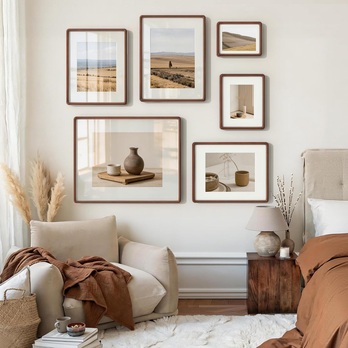 11x14 Picture Frame, Natural Solid Mahogany Wood Photo Collage Frame with HD Tempered Glass, Rounded Corner Wooden Frame 11 x 14 Matted to 6x8, Gallery Wall Frames for Art, Wall or Tabletop Display