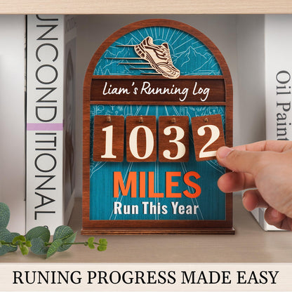 Personalized Miles Run This Year Tracker, Custom Wooden Running Log Counter, Unique Gifts for Runners Men Women, Cool Marathon Runner Gifts, Motivational Decor for Gym Home Workout Decor