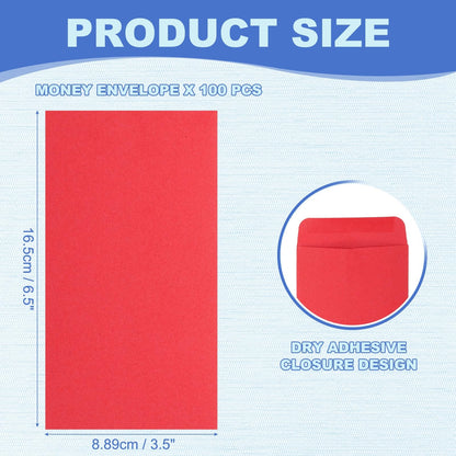 PATIKIL Money Envelope, 100 Pack 6.5" x 3.5" Cash Envelopes Money Holder Bags Budgeting Saving Challenge Letter for Gift Coins Checks Tickets Jewelry Passport Card, Red
