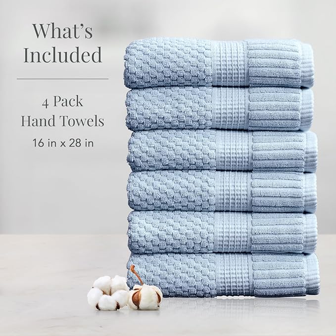 NY Loft 100% Cotton Hand Towel 6 Pack | Super Soft & Absorbent Quick-Dry Hand