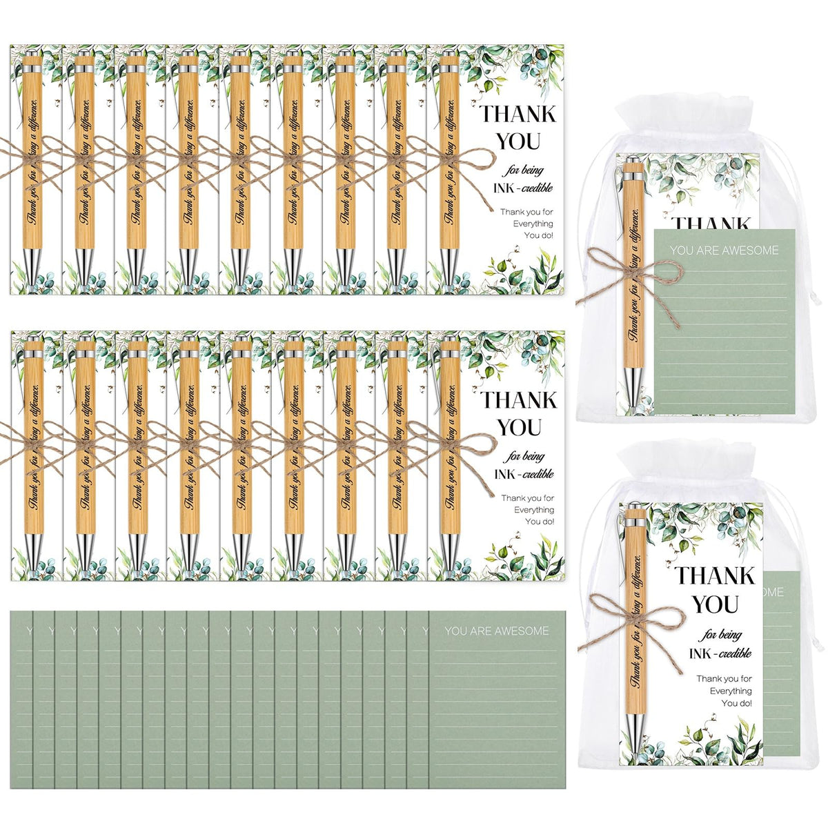 woric 20 Set Employee Appreciation Gifts Bulk Thank You Gifts with Bamboo Thank You Pens Inspirational Sticky Notes and Cards Easter Gift for Staff Volunteer Team Office Coworker Teachers