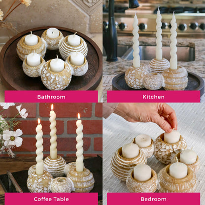 Kate Aspen 2-in-1 Gold Candle Holder Centerpiece for 6 Candles – Tealight & Taper Candle Holder, Gold Table Decor for Dining Room, Coffee Table, Boho, Rustic or Modern Home Decor