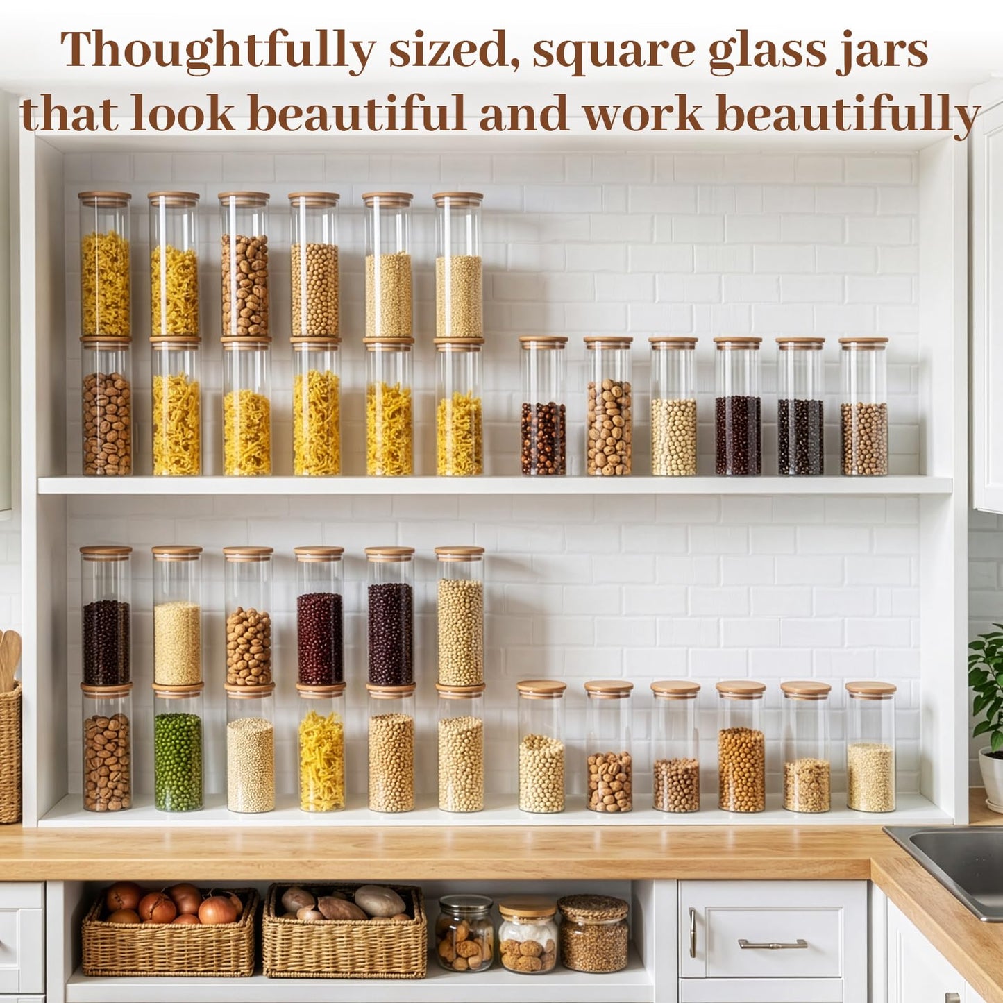77L Stackable Glass Food Storage Containers with Lids [Set of 8 ], Airtight Glass Canister for Kitchen & Pantry Organization, Clear Borosilicate Jars for Pasta, Cereal, Flour, Sugar, Nuts