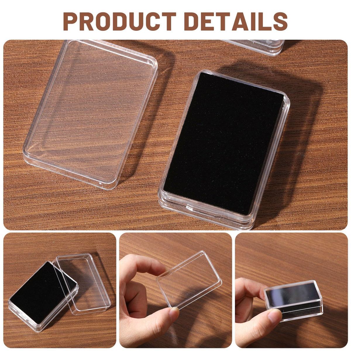 CHGCRAFT 10Pcs Clear Gemstone Display Box Small Loose Diamond Gemstone Display Case Plastic Containers Holder with Clear Top Lids and Sponge, Black