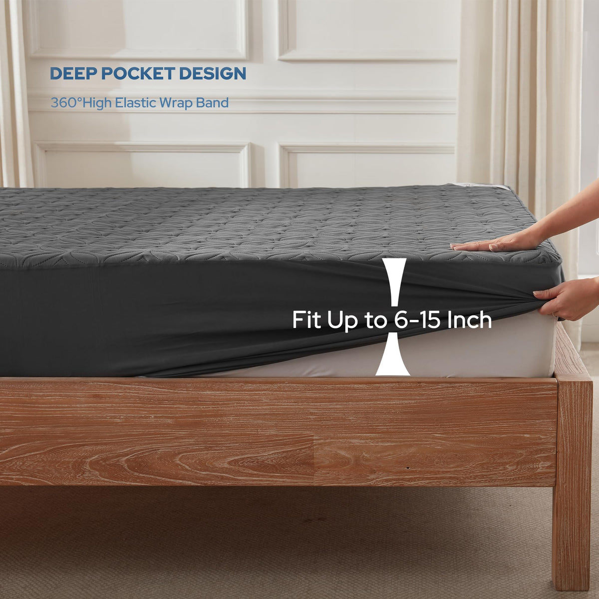BEDLORE Waterproof Mattress Protector, Twin Size Mattress Pad with Deep Pocket 6"-15" Depth, Soft Breathable Dirt-Proof Single Bed Mattress Cover for Bedroom, Dorm Room (Gray)