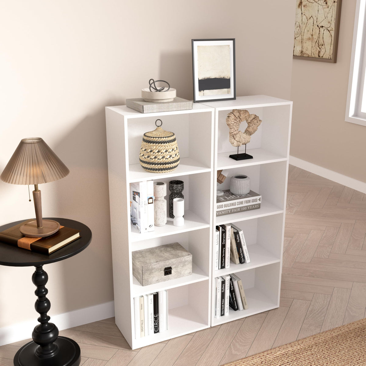 NewBeth Wooden 4 Cube Storage Organizer, 4 Tier Tall Modern Bookshelf Freestanding Storage Display Organizer, Versatile Cubes Shelf and Cubby Unit for Living Room, Bedroom, Home Office 15.7inch