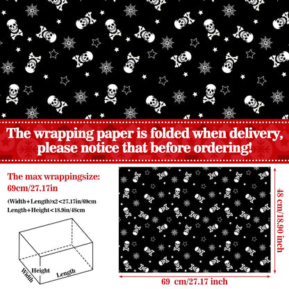 Watersay 12 Pcs Gothic Christmas Wrapping Paper Skeleton Skull Christmas Wrapping Paper Gift Wrap Skull Snowflake Wrap Decoration for Xmas Gift Arts Crafts