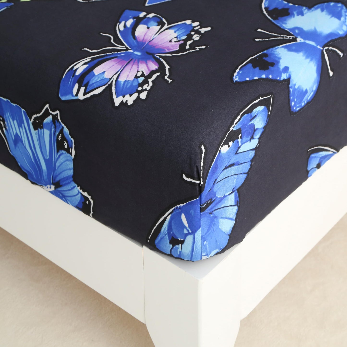 SDIII Blue Butterfly Twin Fitted Sheet with 2 Pillowcases, Deep Pocket Soft Microfiber Butterfly Sheet Twin Size for Girls Boys Kids and Teens