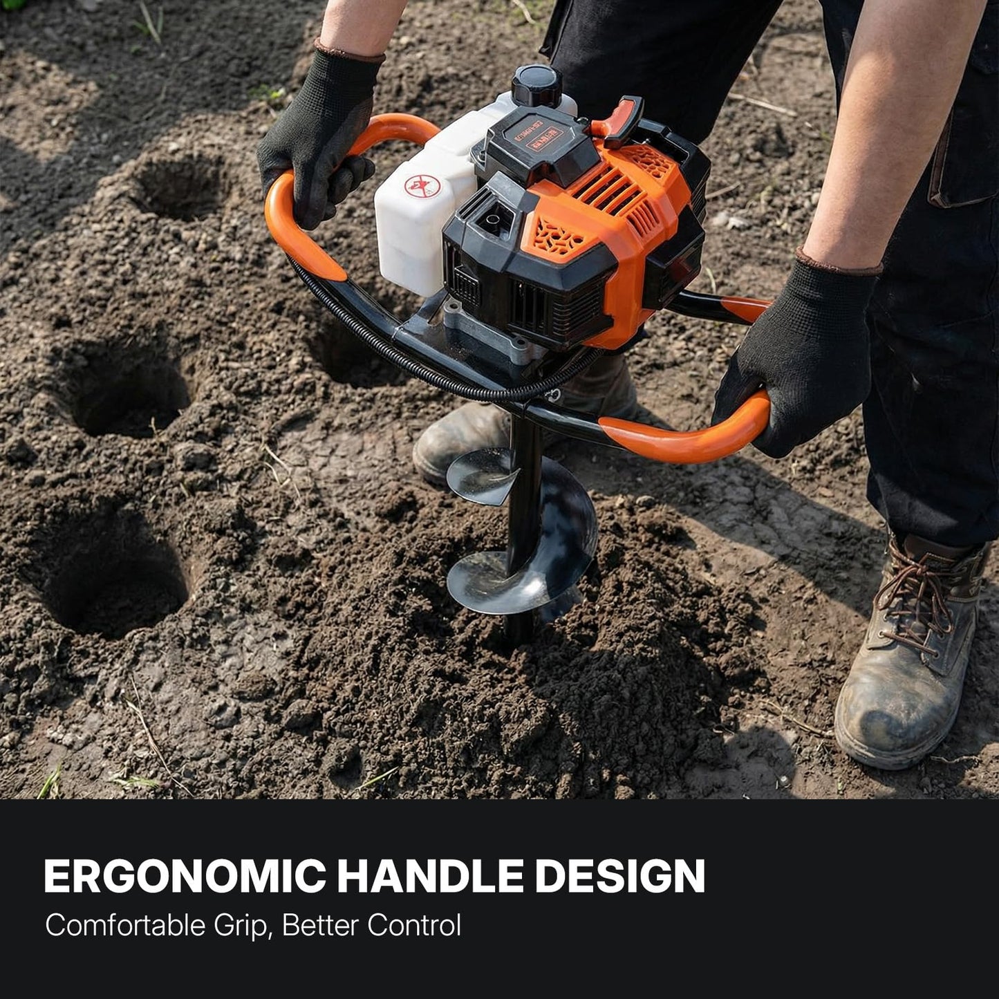 WORKIT 52CC Post Hole Digger, Auger Post Hole Digger Easy Start, 2-Cycle Xtreme Engine, Gas Powered Earth Auger with 6"+10" Auger Drill Bit, 10"+20"+30" Extension Rods, EPA Certification