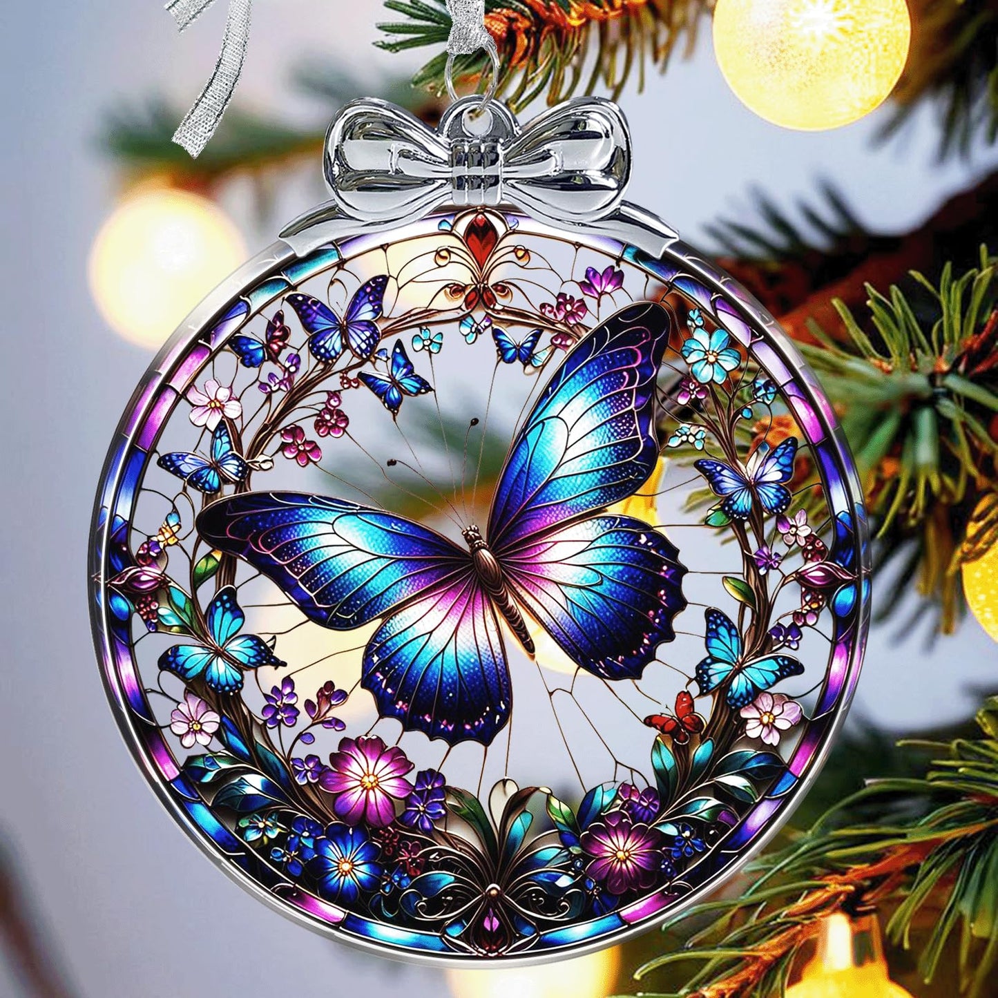 Butterfly Christmas Ornament Crystal Glass Butterfly Decorations - Hanging Ornaments for Christmas Tree Xmas Decorations, Holiday Keepsake Present Exchange Ideas