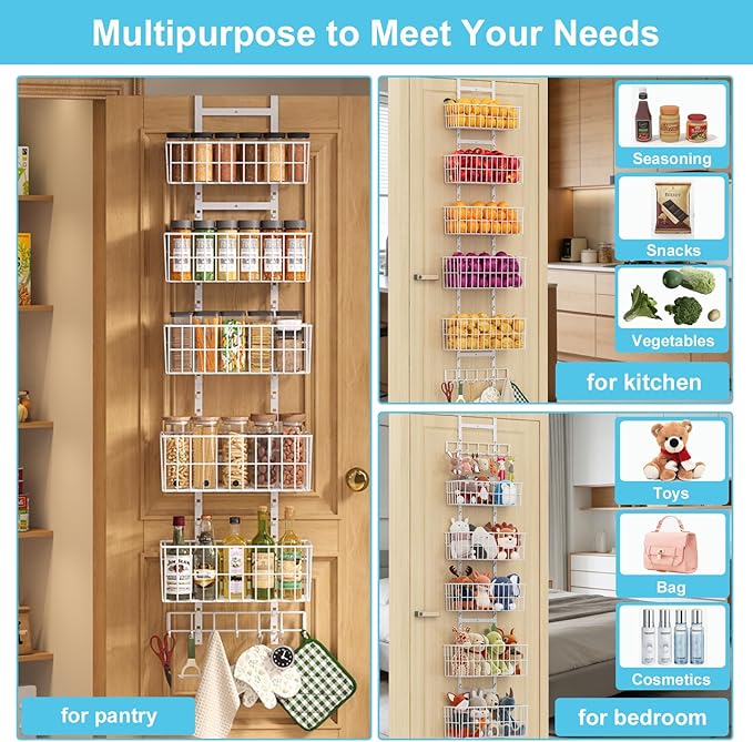 Adjustable Over The Door Organizer, Metal Hanging Door Organizer