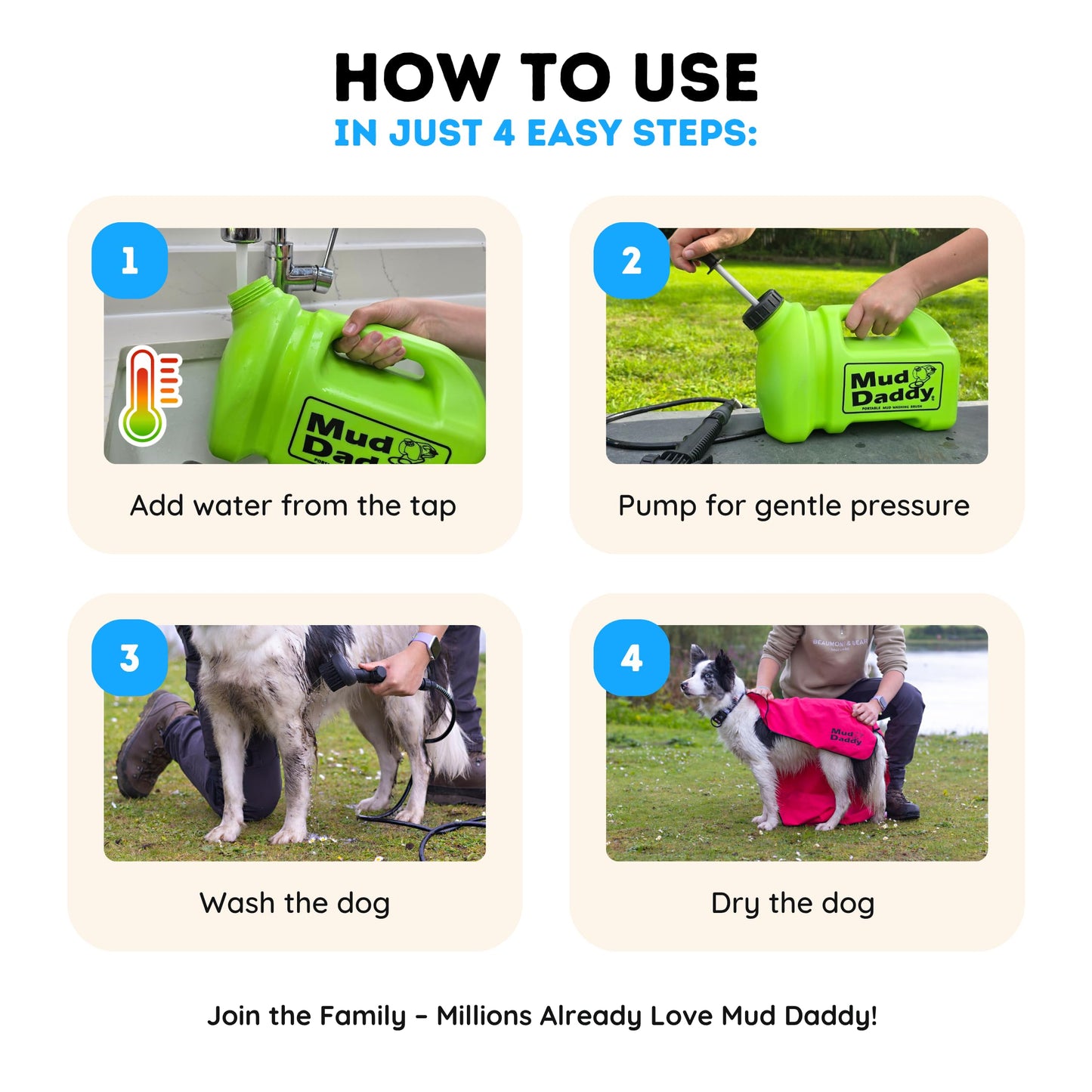 Mud Daddy – Portable Pet Washer, Multipurpose Washing Device, Muddy Walks, Pet Cleaning, Grooming Perfect for Dogs, Horses, Bikes, Shoes, Camping and More – 5 Litre – Green