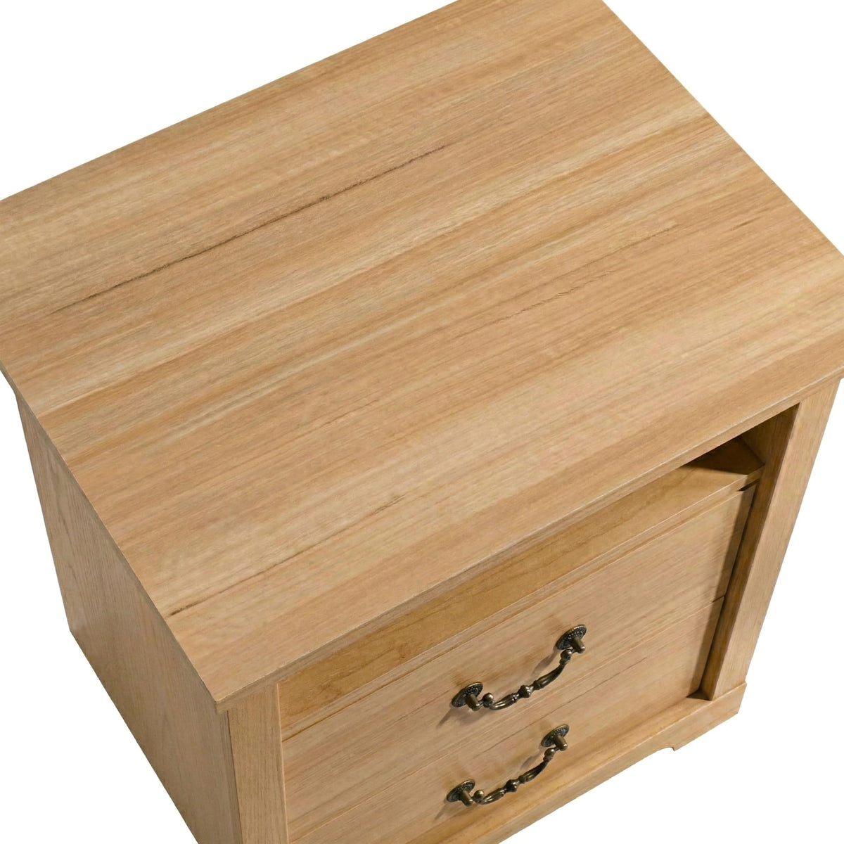 24/7 Shop at Home Elrik Modern 22-inch Wood Nightstand with Open Shelf, 2 Drawers and Ornate Handles, Wooden Night Stand for Bedroom, Apartment, Small Bedside Table, Natural