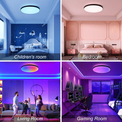 CANMEIJIA LED Ceiling Light IP44, 12 Inch 24W Smart Ceiling Lights RGB Dimmable with Remote Control Bathroom Lights 3000-6500K 2520LM for Living Room Bedroom Kitchen Hallway Round,Black