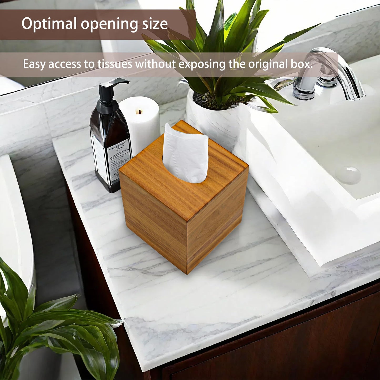 Chicvilla Tissue Box Cover Square, Teak Wood Tissue Box Holder with Slide-Out Bottom, Wooden Tissue Box Cover Cube for Bathroom, Bedroom, Dinner Table, 5.5 x 5.5 x 6.1 inches
