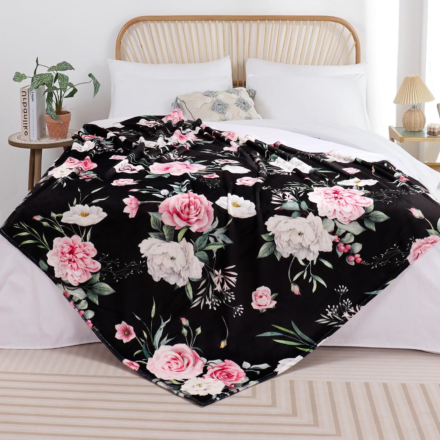 Galoker Floral Throw Blanket Botanical Flower Blanket Ultra Soft Flannel Fleece Throw Blankets Lightweight Cozy Fluffy Plush Blankets for Bed Couch Sofa 50"X60"