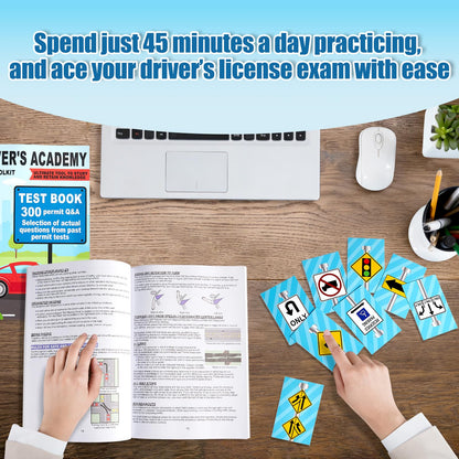 Driver's Academy Exam Toolkit Driving Exam Pass Kit Includes Driver's Manual, Test Book and 60 Double-Sided Road Signs Flashcards for Drivers License Test Prep Teens Boys Girls New Drivers Gift