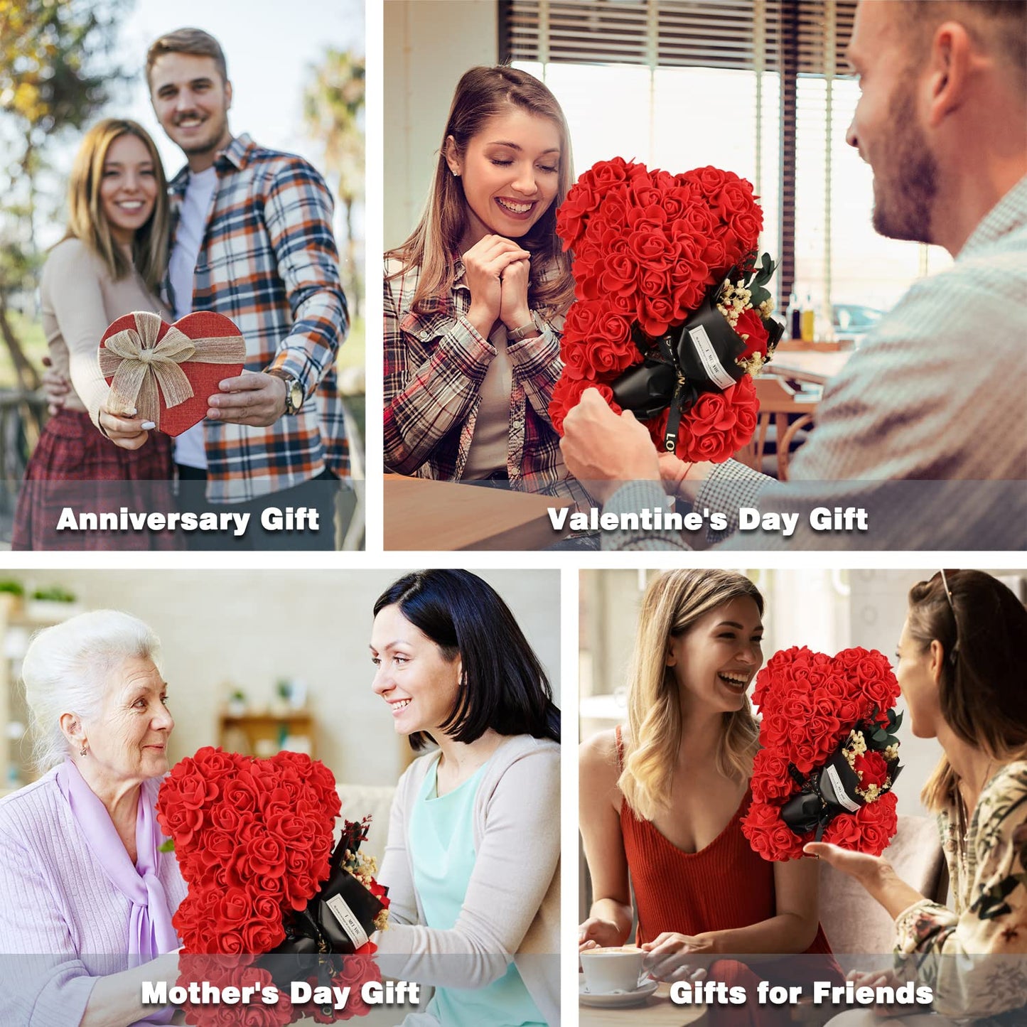 Valentines Day Gifts for Her Rose Bear for Women, Artificial Rose Teddy Bear Birthday Bouquet, Mother's Day Rose Gift, Perfect for Wife, Mom, Grandma (Rose Red)