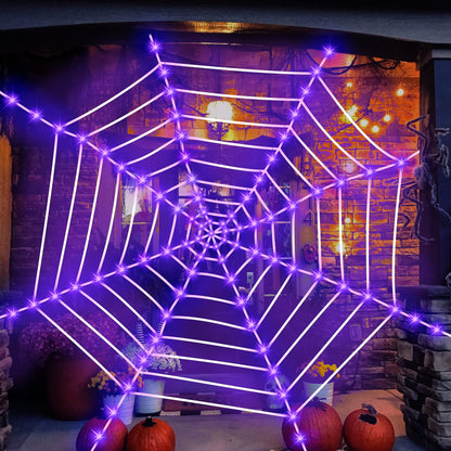 Light Up Lighted Spider Web 12 Ft 120 LED Spider Web Lights Giant Halloween Decorations Outdoor Waterproof for Outdoor Indoor Yard Party Haunted House Decor, Purple