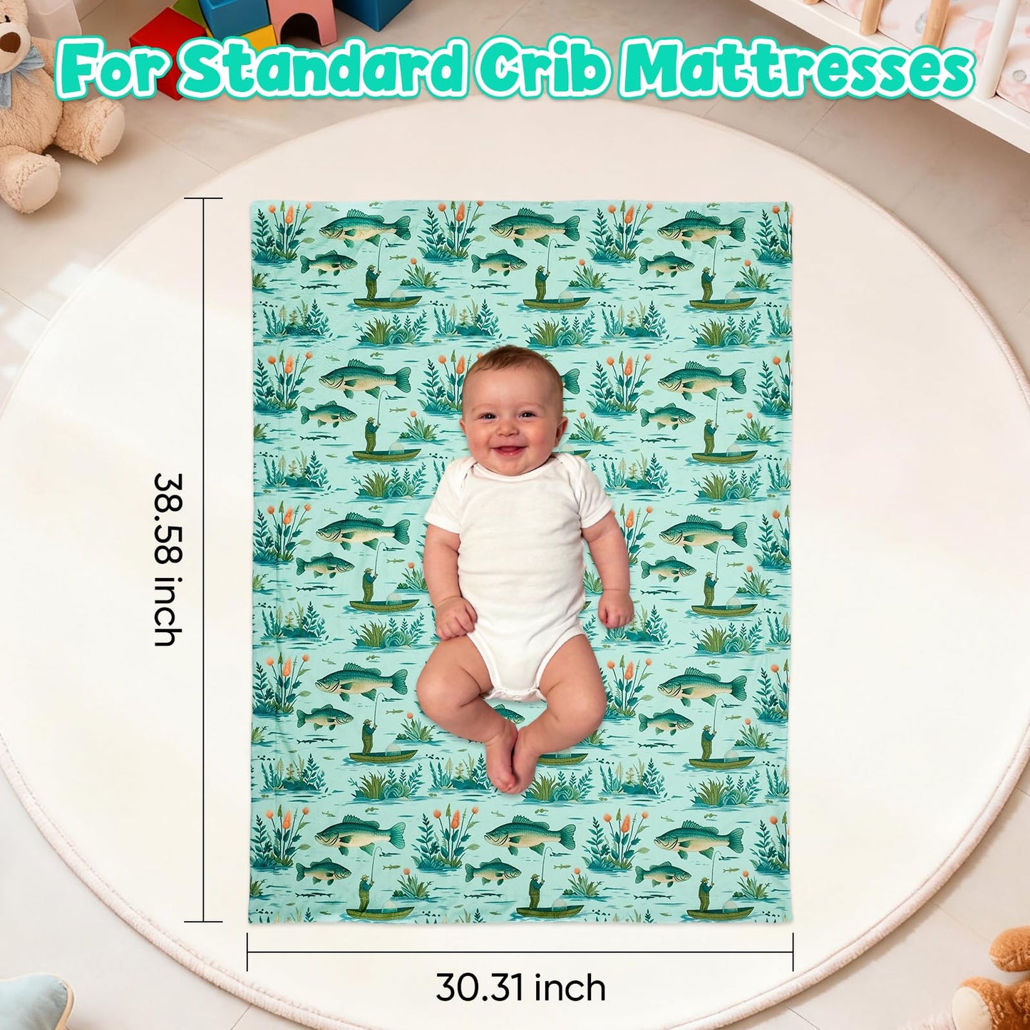 Baby Blanket for Boys Girls Super Soft Double Layer Minky with Dotted Backing Cute Cow Crib Receiving Blanket Bed Throws for Newborns Nursery Stroller Toddler 30 x 40 Inch (Fish)