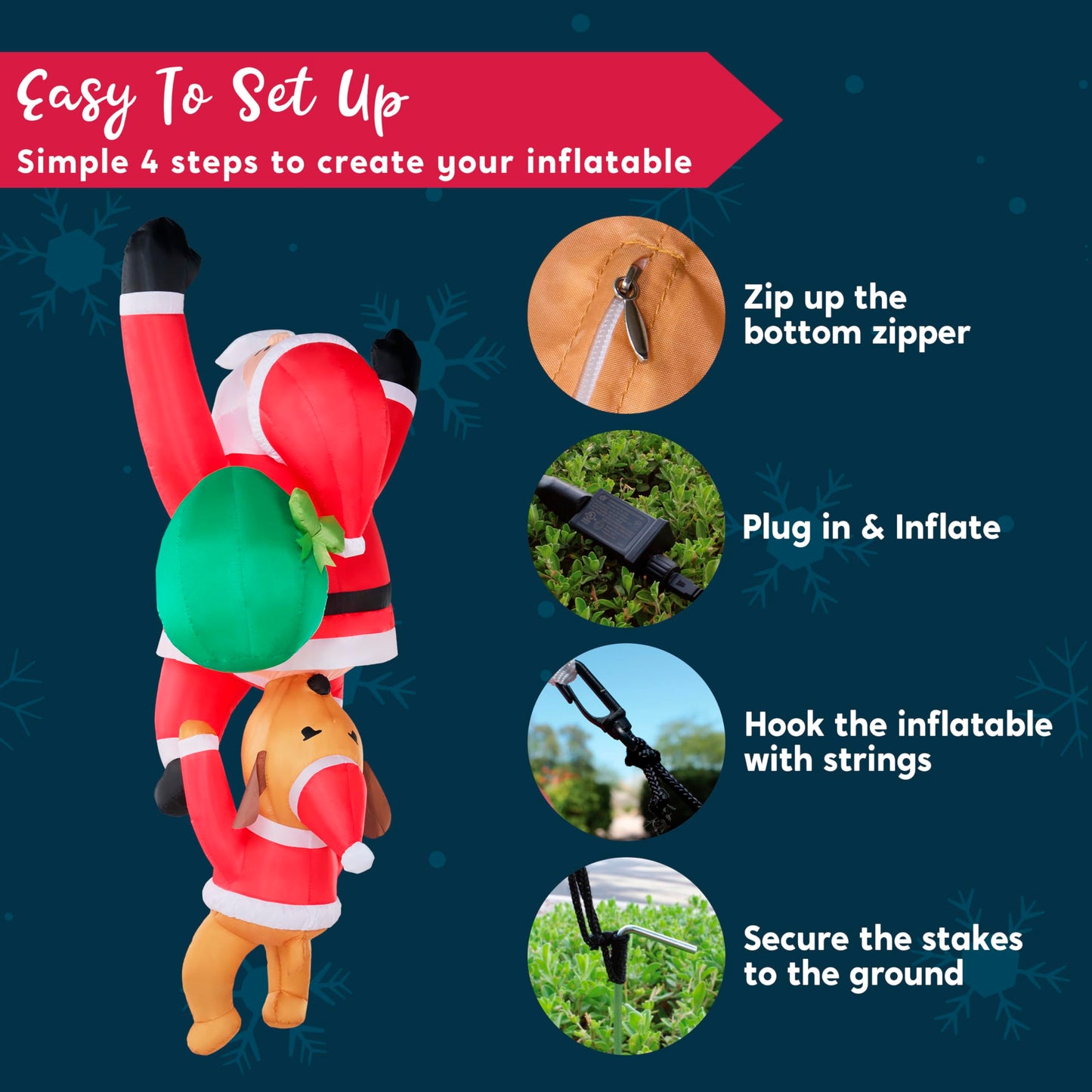 Joiedomi 8 FT Hanging Christmas Inflatables Outdoor Decoration, Blow Up Climbing Santa with Dog, Christmas Blow Up Yard Decorations with Build-in LED for Xmas Party, Garden, Lawn, Roof Decor