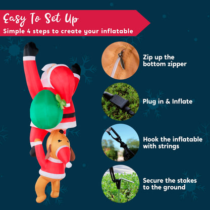 Joiedomi 8 FT Hanging Christmas Inflatables Outdoor Decoration, Blow Up Climbing Santa with Dog, Christmas Blow Up Yard Decorations with Build-in LED for Xmas Party, Garden, Lawn, Roof Decor